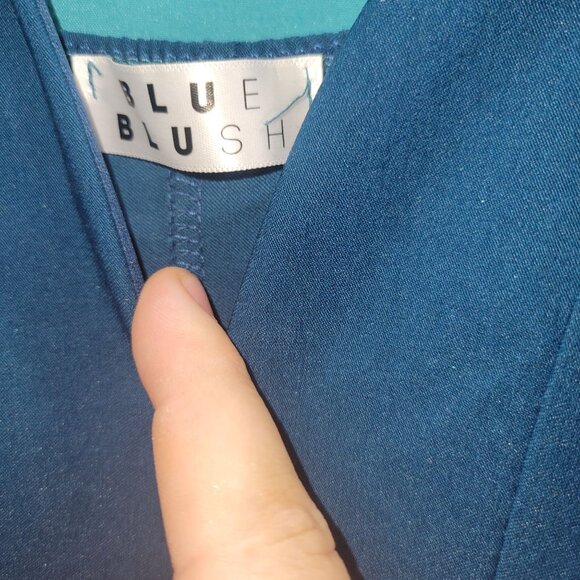 Blue Blush Teal Midi Slip Dress With Spaghetti Straps & Side Slit - Picture 5 of 9